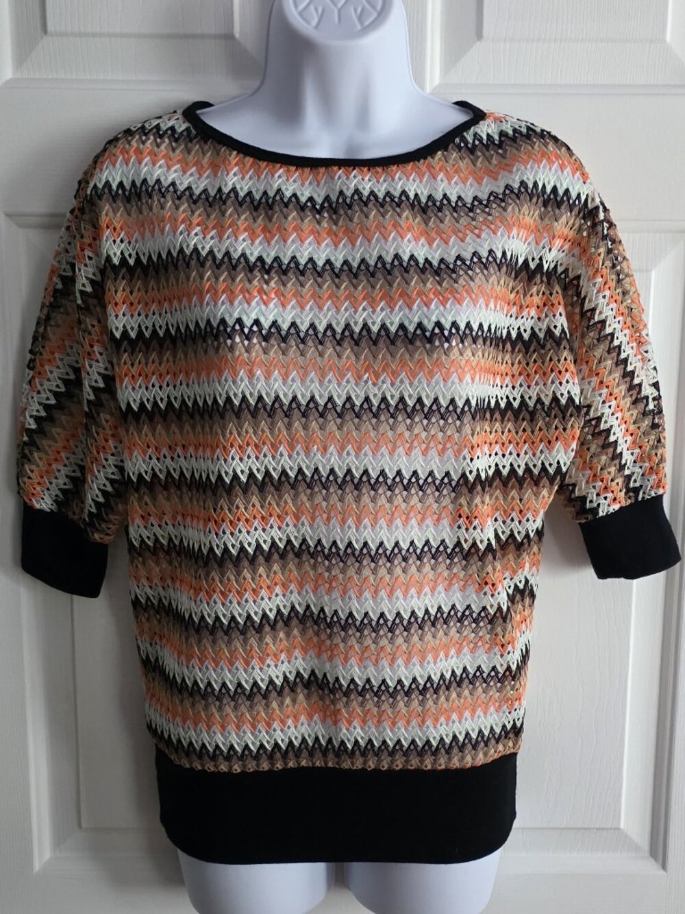 NWOT Womens MoaMoa SeeThrough Women Autumn Orange White Brown Black White Small